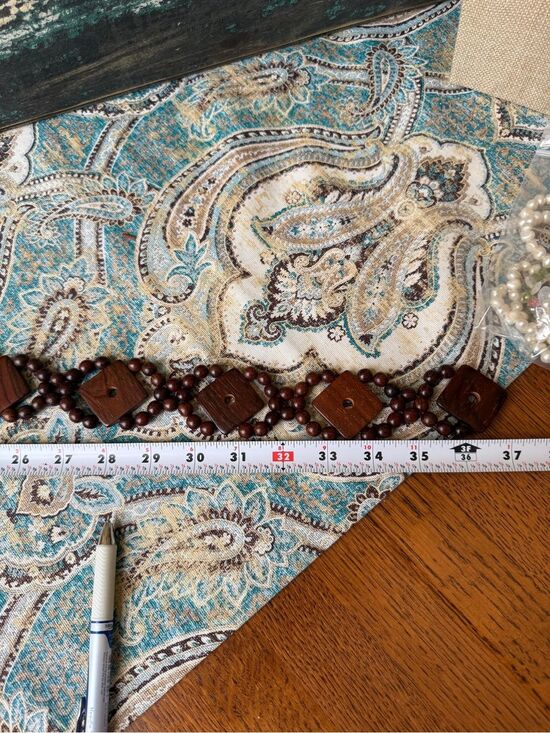 Rosewood Beaded Belt Adjustable Peg Closure Exotic Wood Boho NWT Costa Rica main image 6